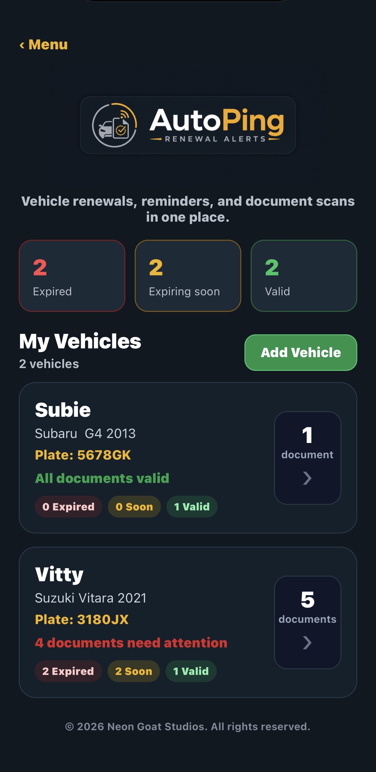 AutoPing main app screen